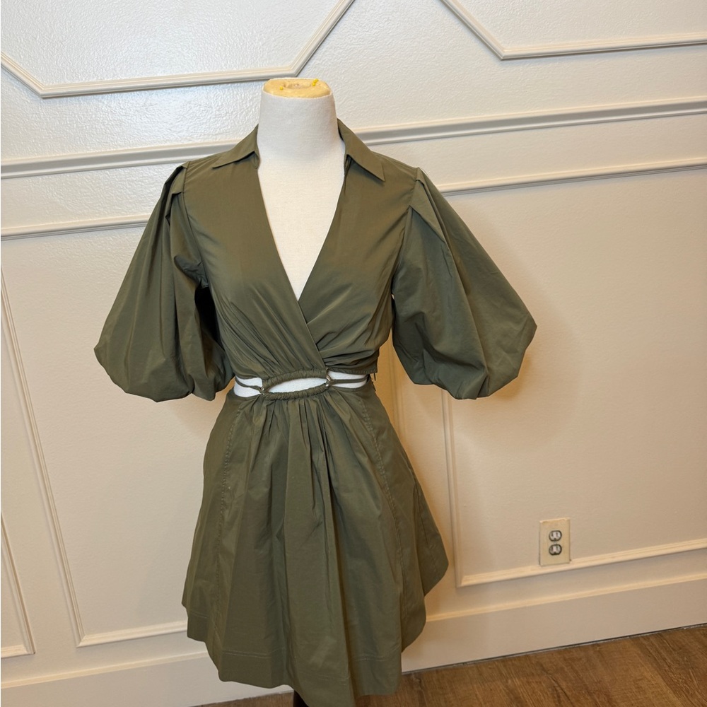 Jonathan Simkhai Khaki Puff Sleeve Mini Dress